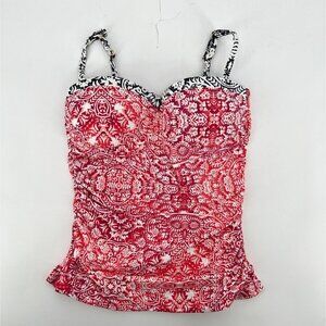 Tommy‎ Bahama Tankini Top Watercolor Red & Black XS
